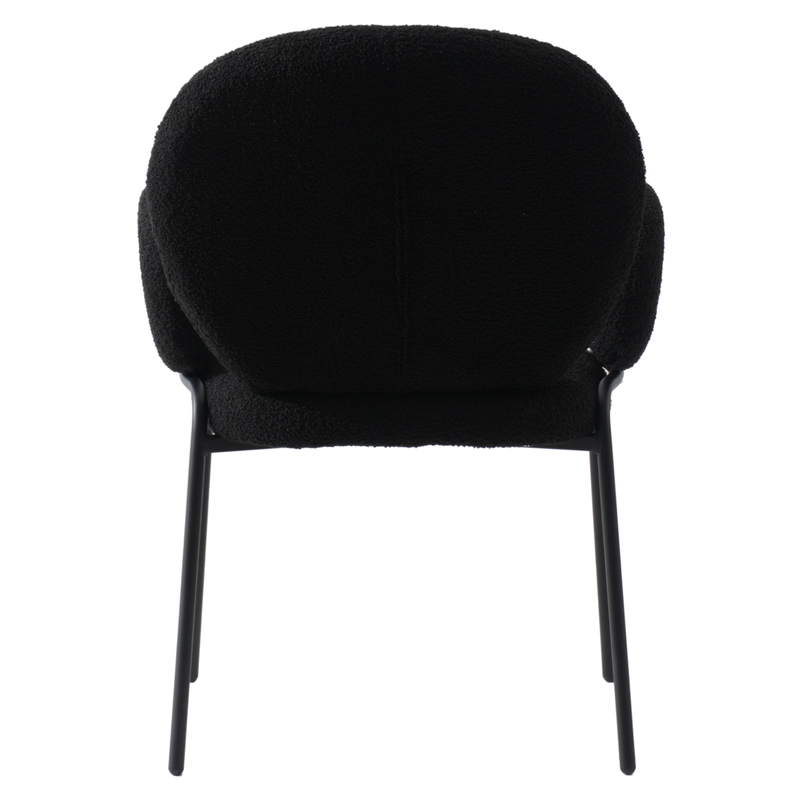 Leisuremod Celestial Series Boucle Dining Armchair with Black Frame and Black Fabric Back Photo.