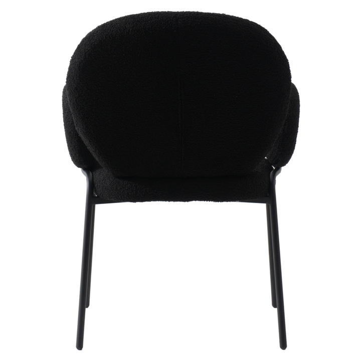 Leisuremod Celestial Series Boucle Dining Armchair with Black Frame and Black Fabric Back Photo.