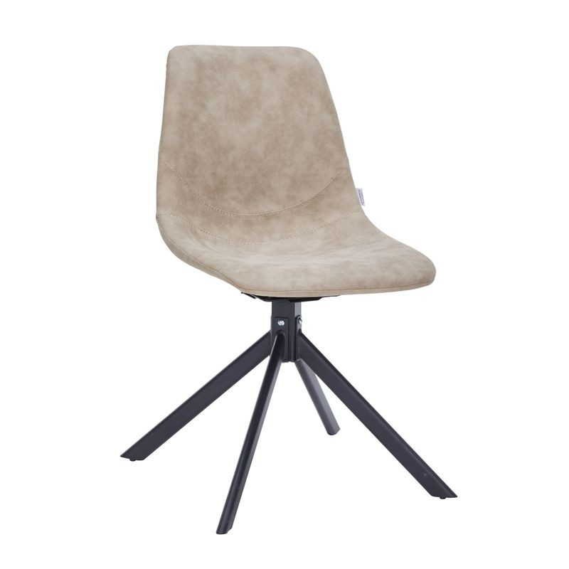 LeisureMod Markley Modern Leather Swivel Dining Chair with Metal Legs in Taupe