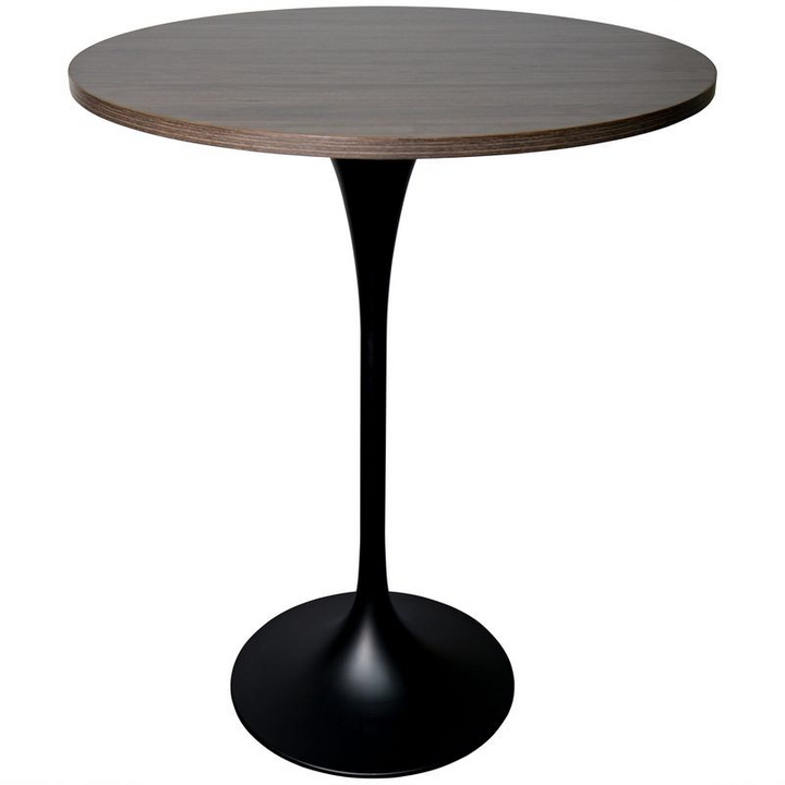 LeisureMod Verve Collection Modern Bar Height Table Black Base with 27" Round Dark Walnut MDF Top