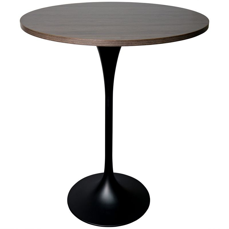LeisureMod Verve Collection Modern Bar Height Table Black Base with 27" Round Dark Walnut MDF Top
