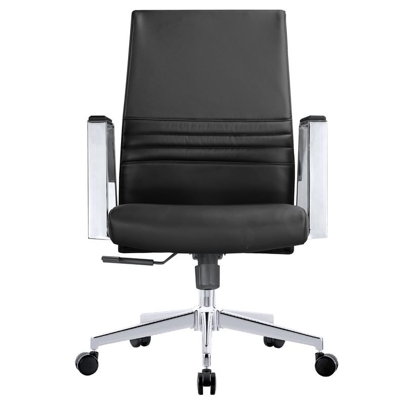 LeisureMod Aleen Office Chair in Upholstered Leather and Iron Frame with Swivel and Tilt in Black Front View.