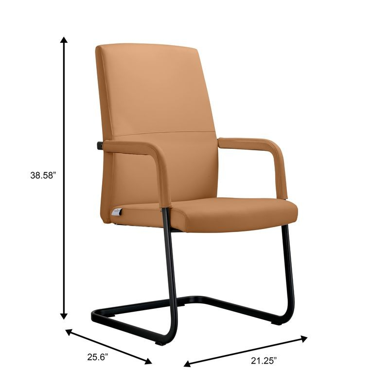 Brown office chair with dimensions on a white background.