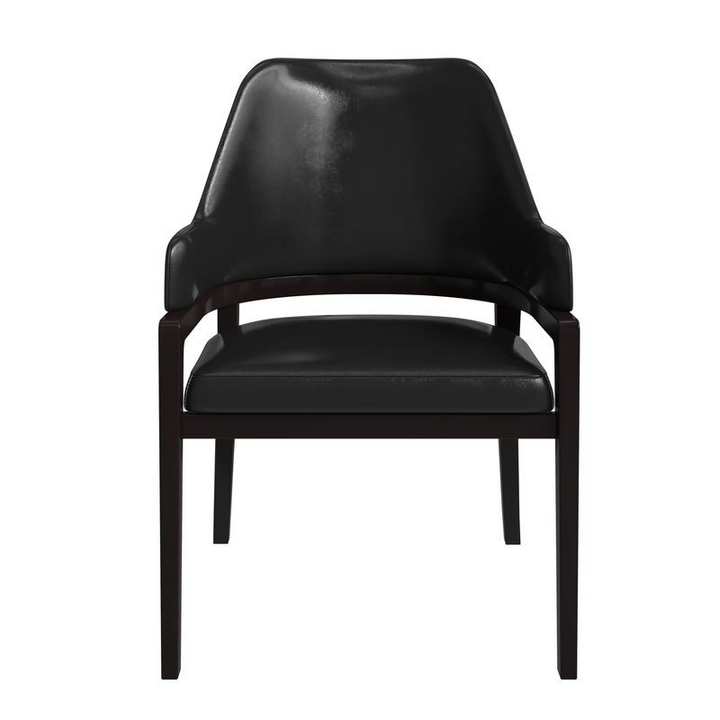 Leisuremod Ethora Collection Modern Wooden Dining Chair in Black Front View.