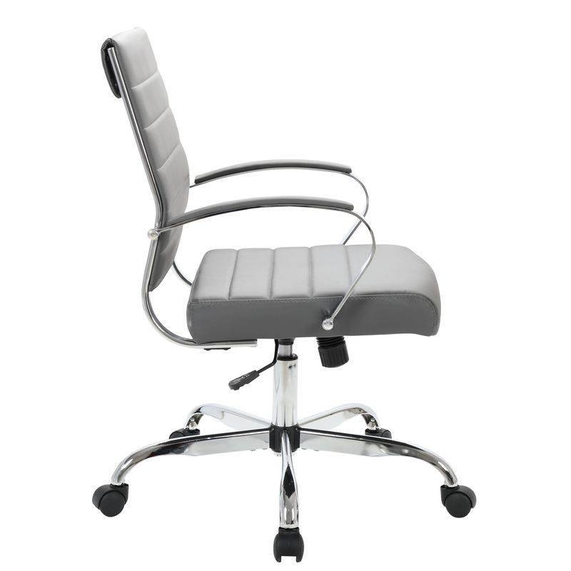 LeisureMod Benmar Leather Office Chair Grey Side View.