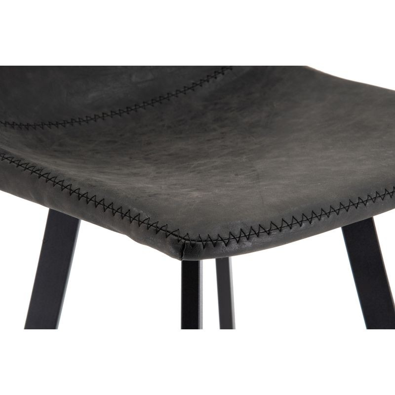 LeisureMod Elland Modern Upholstered Leather Bar Stool with Iron Legs and Footrest Closeup.