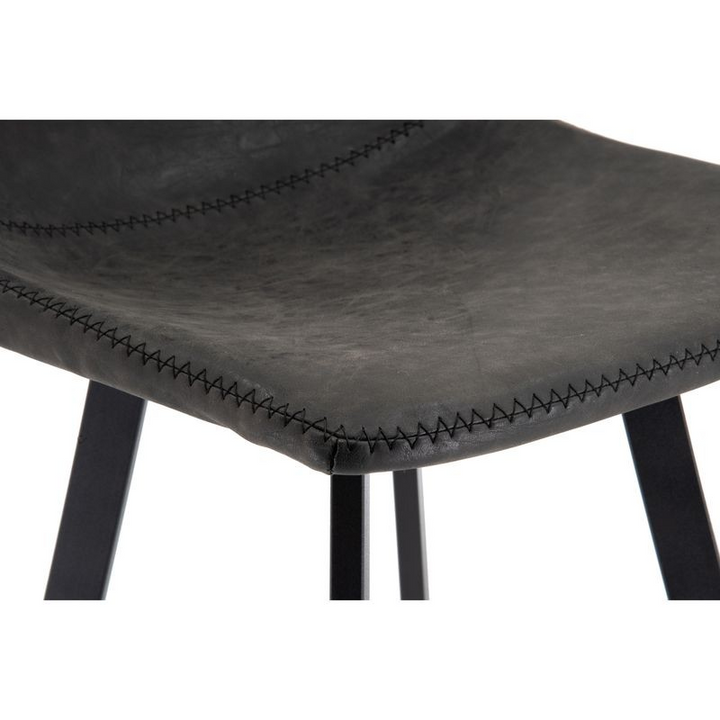 LeisureMod Elland Modern Upholstered Leather Bar Stool with Iron Legs and Footrest Closeup.
