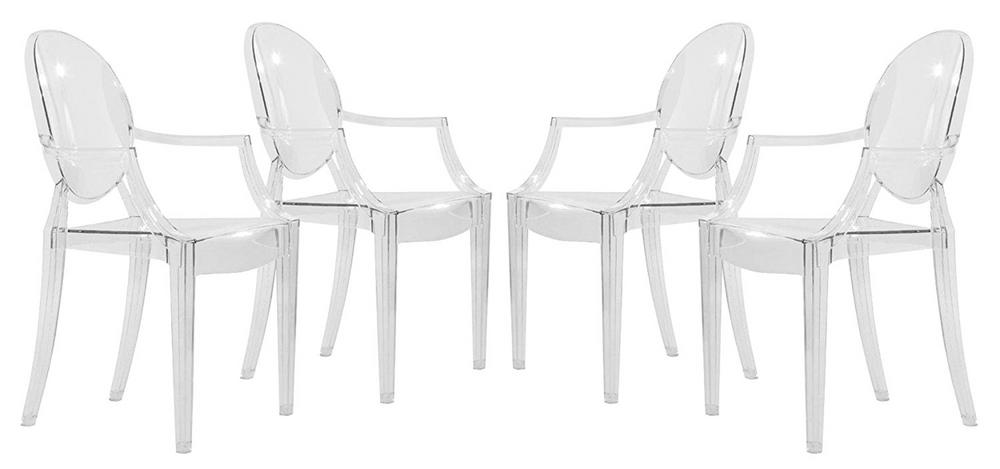 LeisureMod Carroll Modern Acrylic Dining Side Chair, Set of 4 Together.
