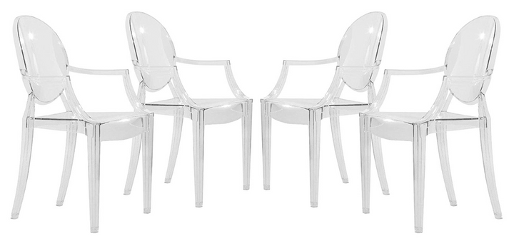 LeisureMod Carroll Modern Acrylic Dining Side Chair, Set of 4 Together.