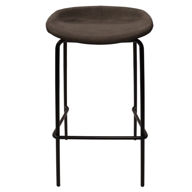 LeisureMod Servos Modern Barstool with Upholstered Faux Leather Seat and Powder Coated Iron Frame in Elephant Grey Front View.