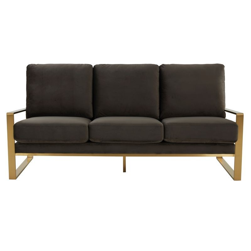 LeisureMod Jefferson Contemporary Modern Design Velvet Sofa with Gold Frame Dark Grey Photo.
