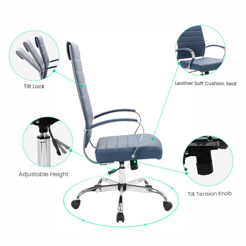 Office chair with features highlighted on a white background.
