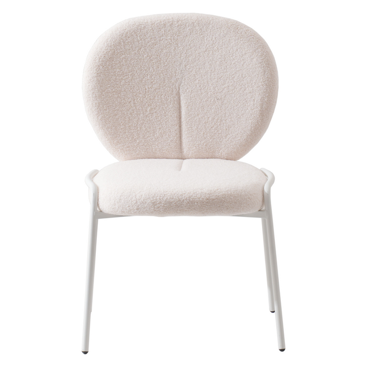 LeisureMod Mid-Century Modern Boucle Dining Chair with White Frame, White