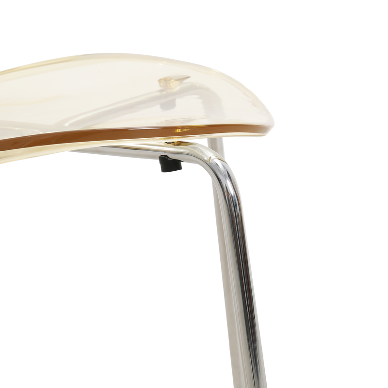 LeisureMod Modern Oyster Transparent Side Chair Amber Close Side View.