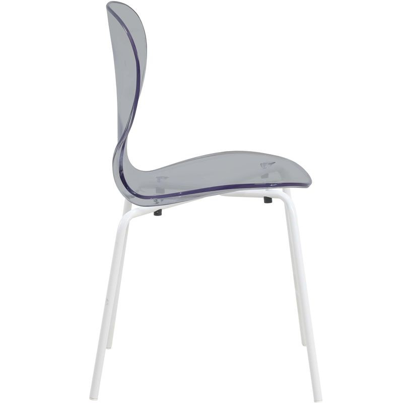 LeisureMod Modern Oyster Transparent Side Chair in White Base Set of 2 Black Side View.