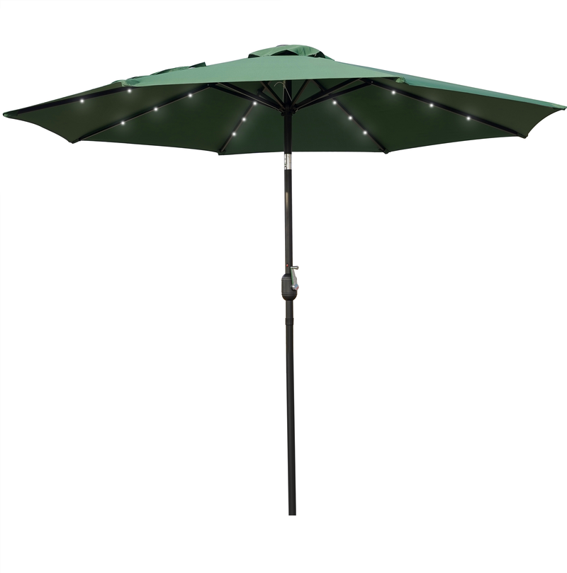 LeisureMod Sierra 9' Outdoor Patio Tilt Market Umbrella with Solar LED Lights Green