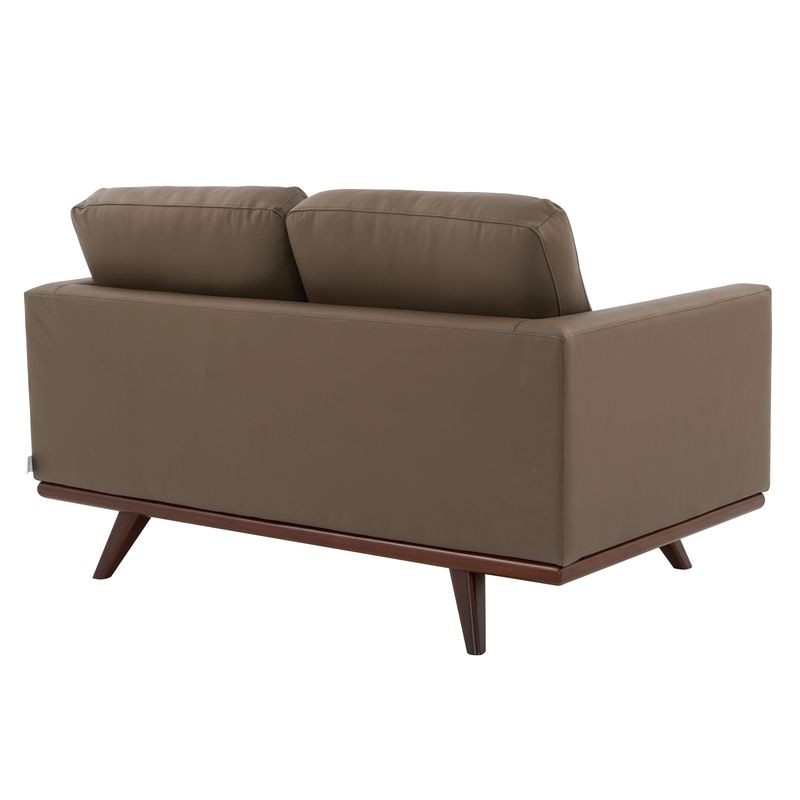 LeisureMod Chester Modern Faux Leather Loveseat in Taupe Leather Back.