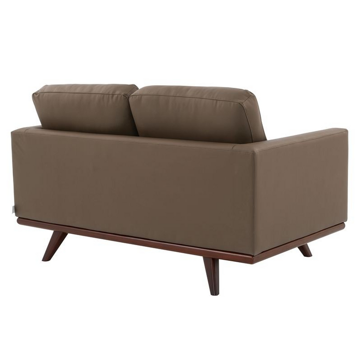 LeisureMod Chester Modern Faux Leather Loveseat in Taupe Leather Back.