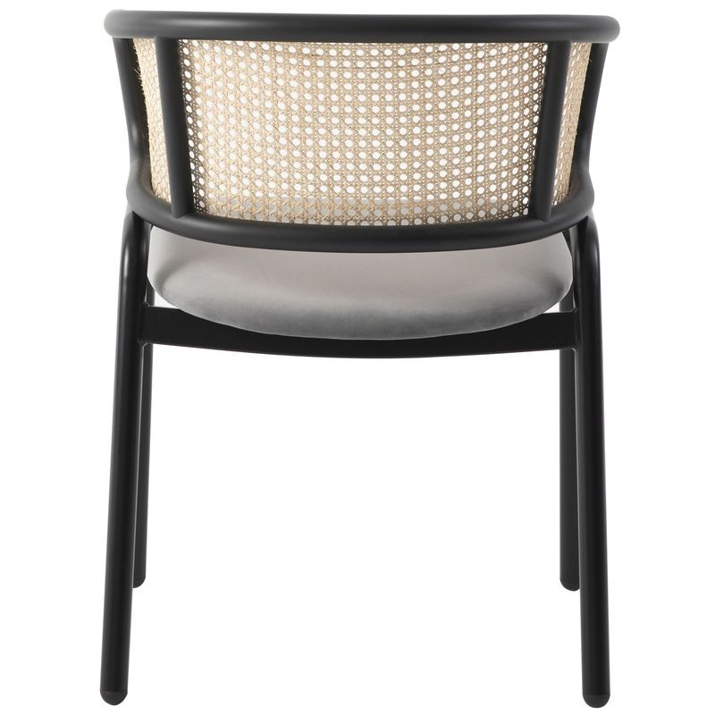 Leisuremod Ervilla Modern Dining Chair with Stainless Steel Legs Velvet Seat and Wicker Back Beige Back View.