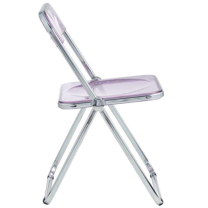 LeisureMod Lawrence Acrylic Folding Chair with Metal Frame Magenta Side View.