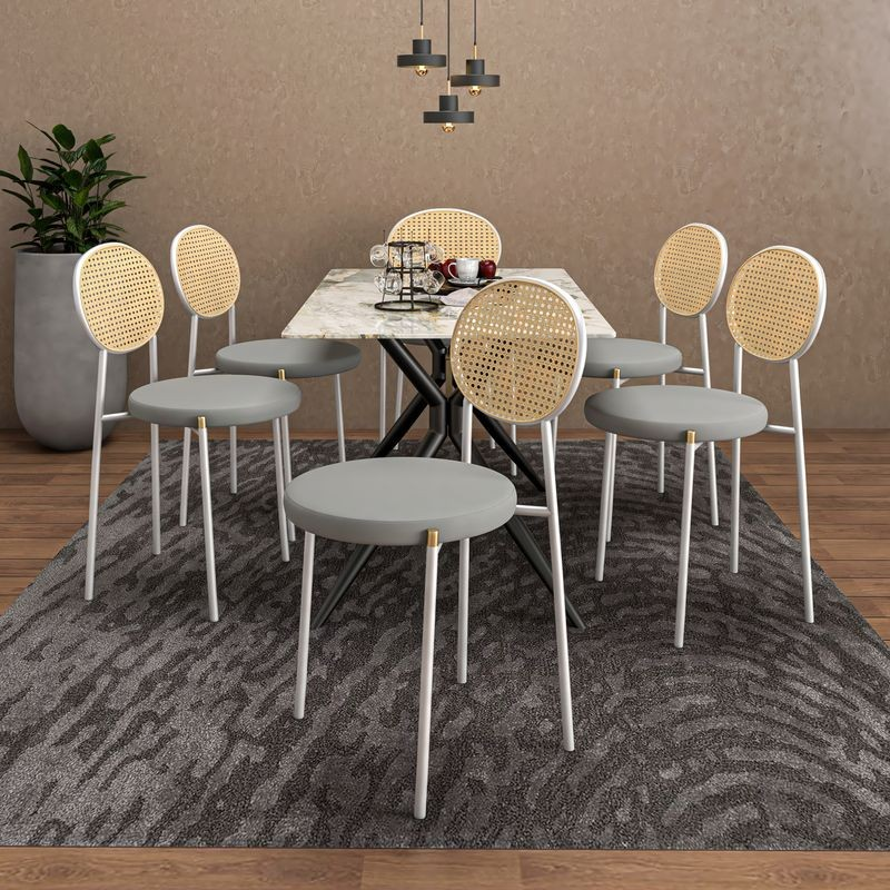 LeisureMod Euston Collection Modern Dining Chair White Frame in Grey Set of 2 at Table.