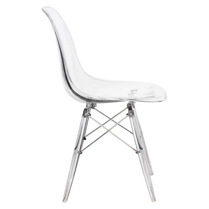 LeisureMod Dover Molded Side Chair with Acrylic Base Clear Side View.