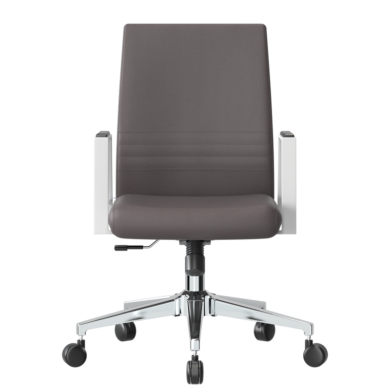 LeisureMod Aleen Office Chair in Upholstered Leather and Iron Frame with Swivel and Tilt in Grey Front View.
