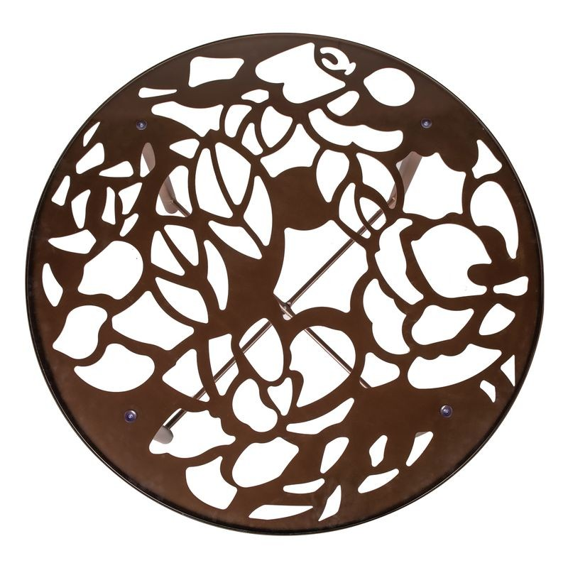 LeisureMod Devon Tree Design Glass Top Aluminum Base Indoor Outdoor Dining Table Brown Top View.