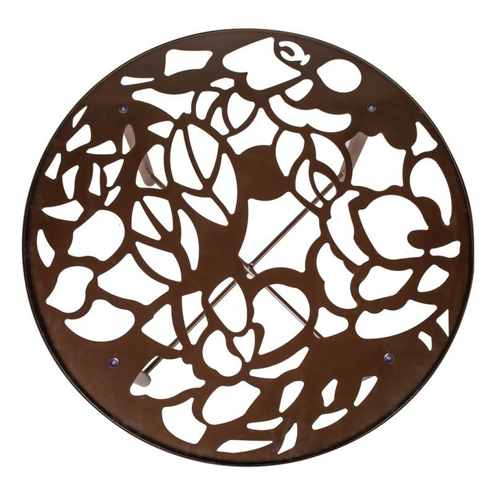 LeisureMod Devon Tree Design Glass Top Aluminum Base Indoor Outdoor Dining Table Brown Top View.
