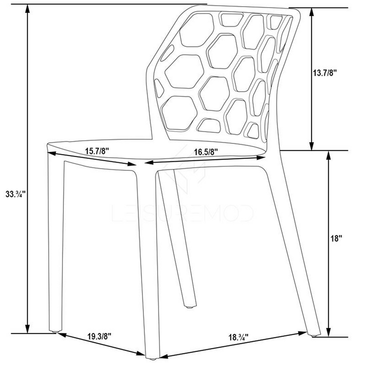 LeisureMod Modern Dynamic Dining Chair Transparent Black Dimensions.