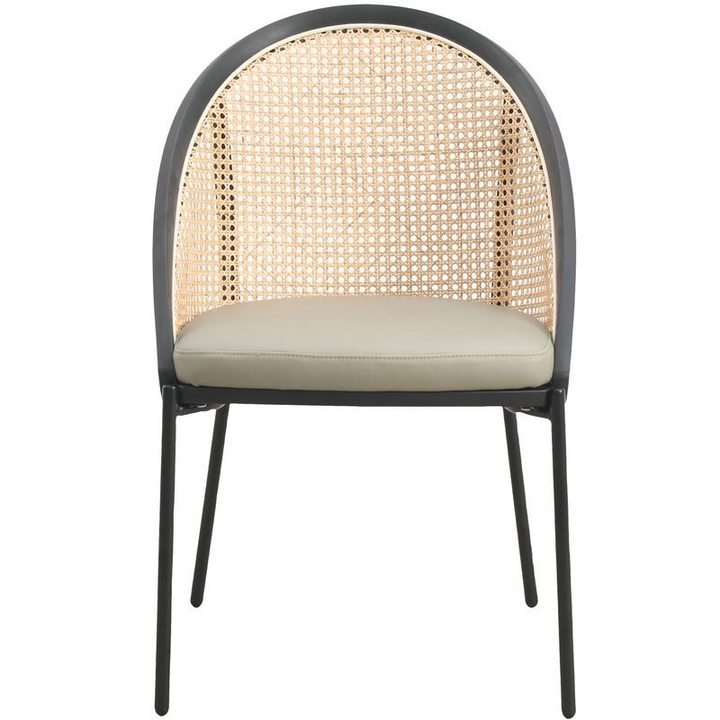 LeisureMod Urbane Collection Modern Dining Chair with Wicker Back in Olive Green Front View.