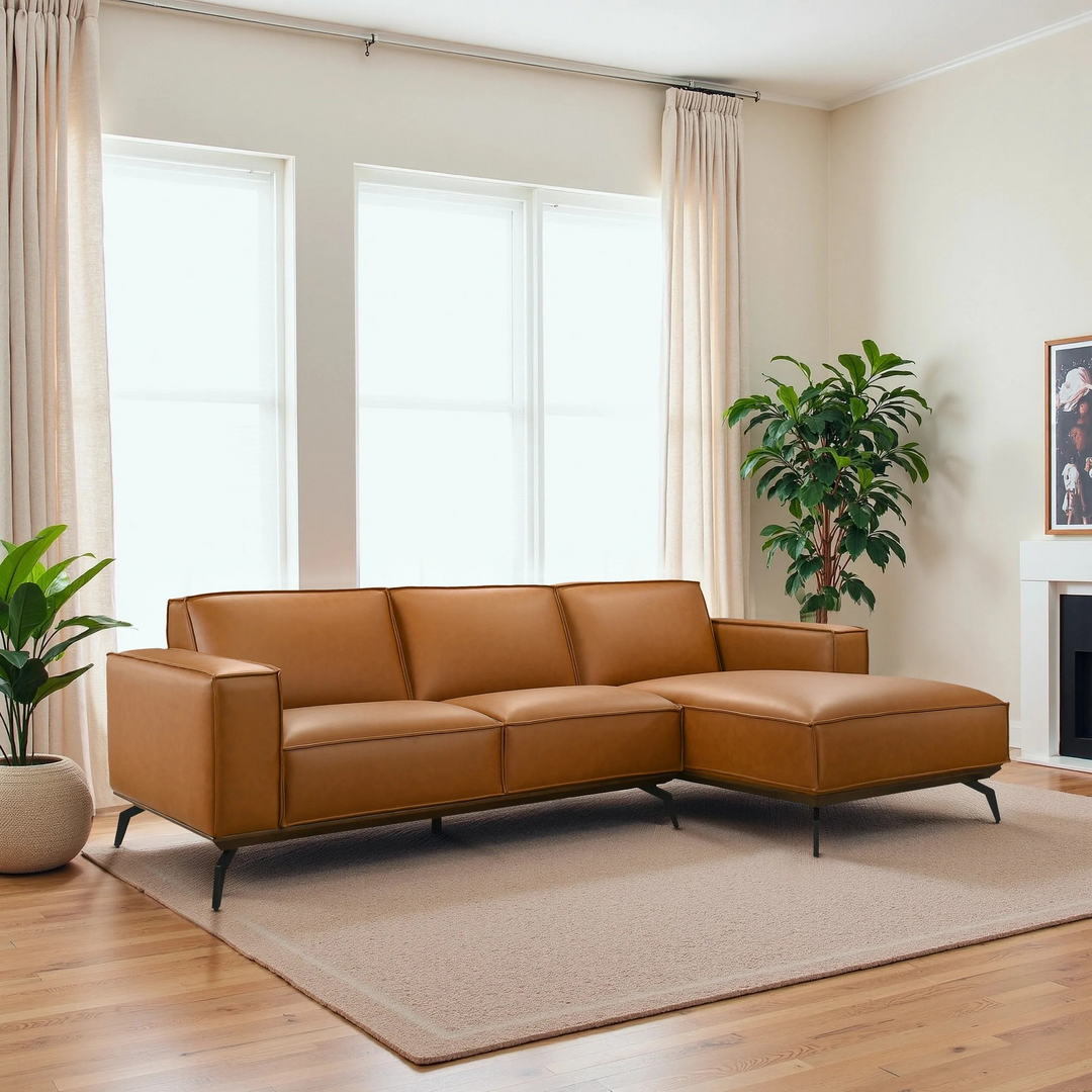 Brenham Easy Clean Modern Right Sectional Sofa and Chaise Angle View.