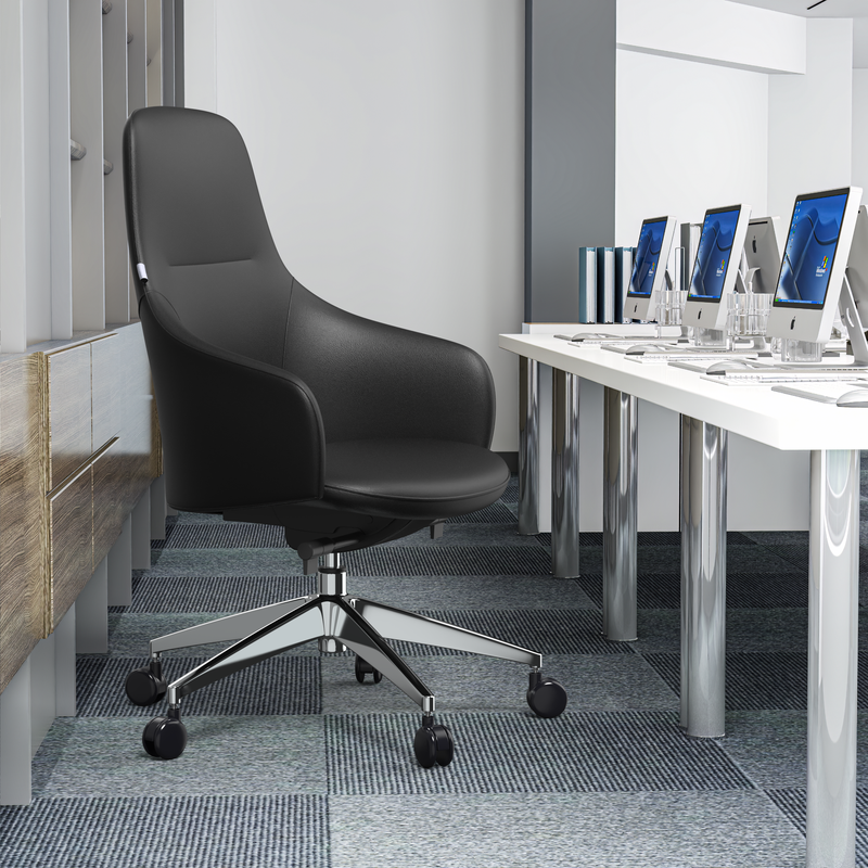 LeisureMod Celeste Series Office Chair in Black Leather