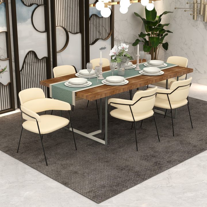LeisureMod Axis Collection Modern Dining Chair in Beige at Table.