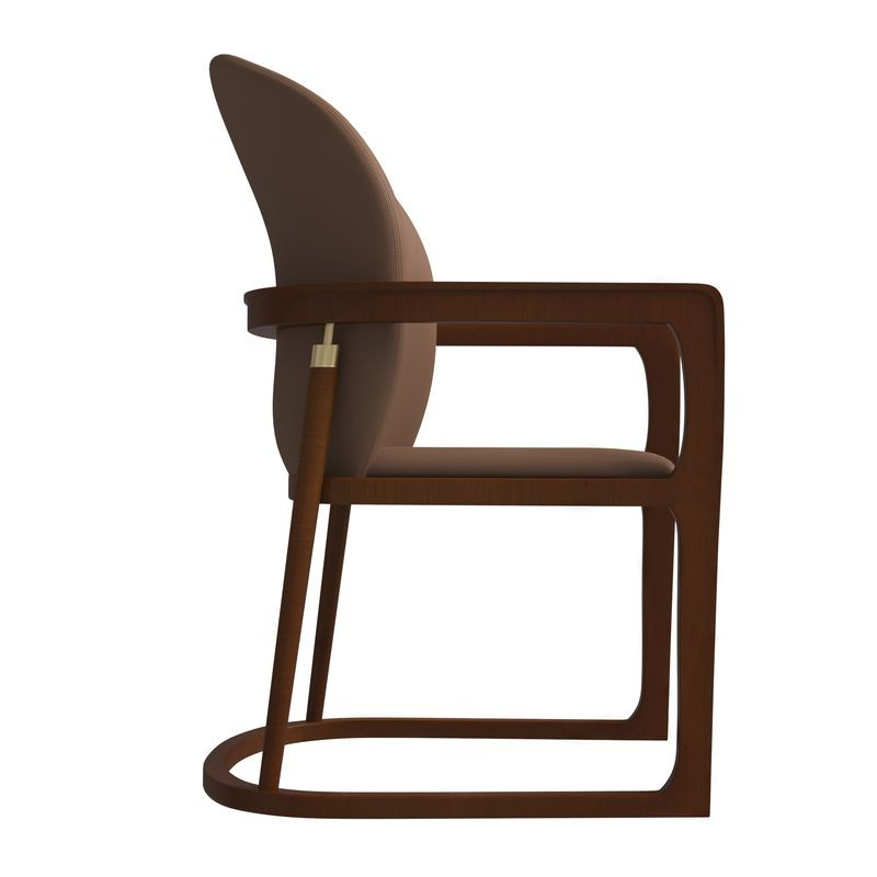 LeisureMod Svelta Elegant Wooden Dining Chair in Brown Side View.