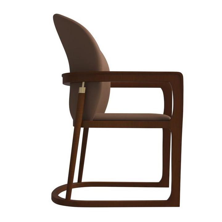 LeisureMod Svelta Elegant Wooden Dining Chair in Brown Side View.