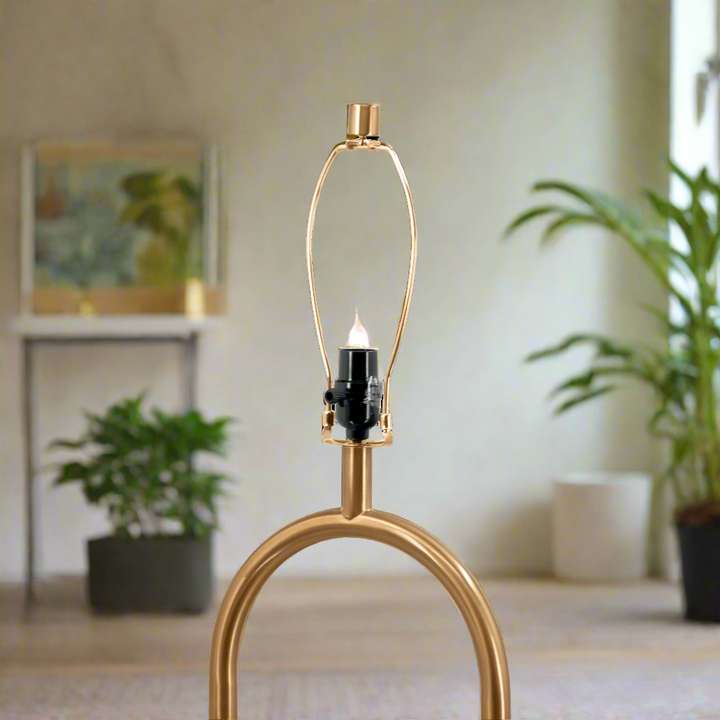 Vivid Brass Ring Base Floor Lamp with Large White Drum Shade without Shade.