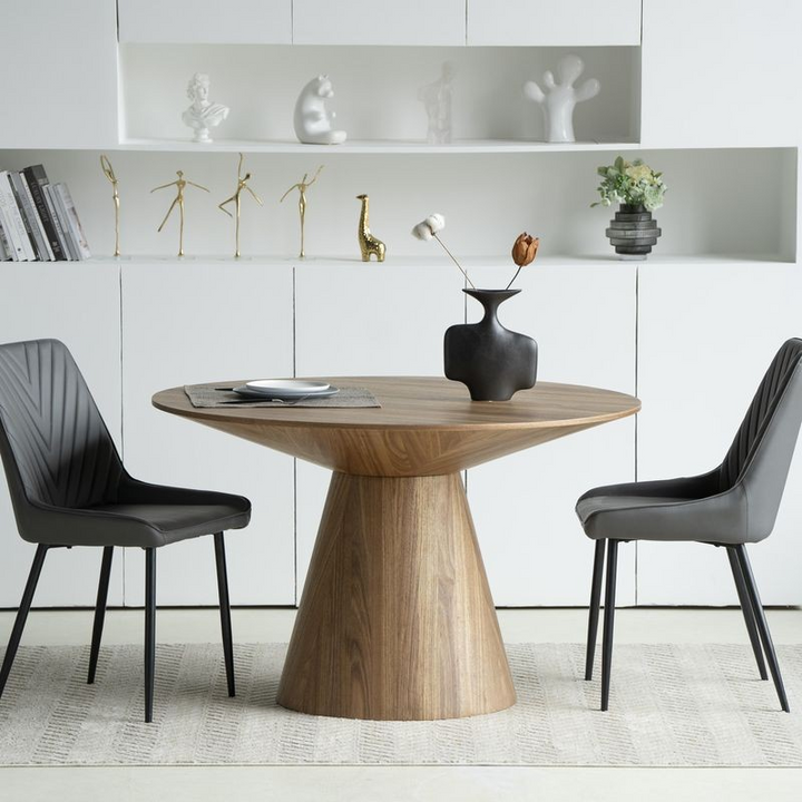 Leisuremod Fynix Collection Modern Dining Table in Natural Wood in Room.
