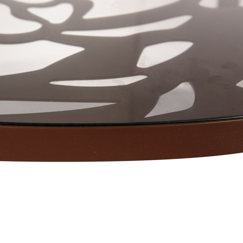 LeisureMod Devon Tree Design Glass Top Aluminum Base Indoor Outdoor Dining Table Brown Zoomed.