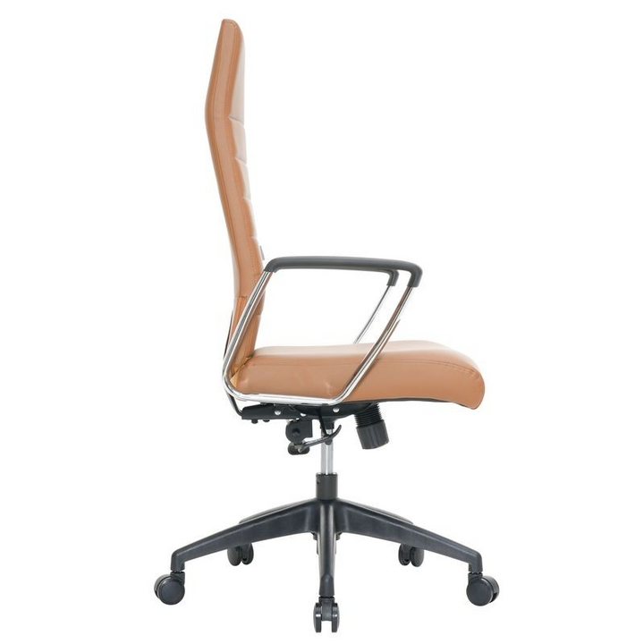 Brown office chair with black base on a white background.
