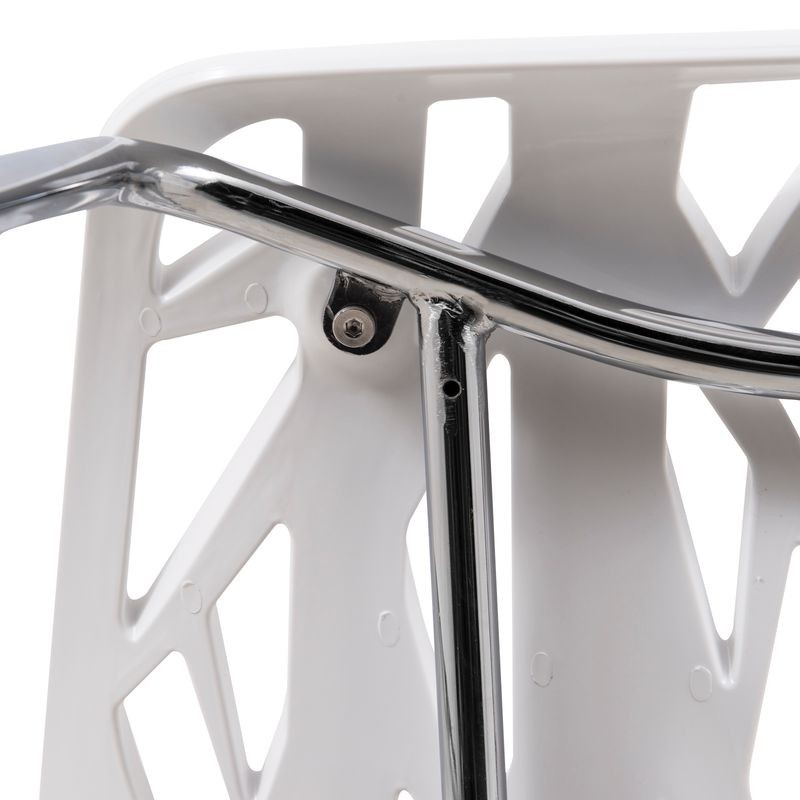 LeisureMod Modern Asbury Dining Chair w/ Chromed Legs White Closeup.