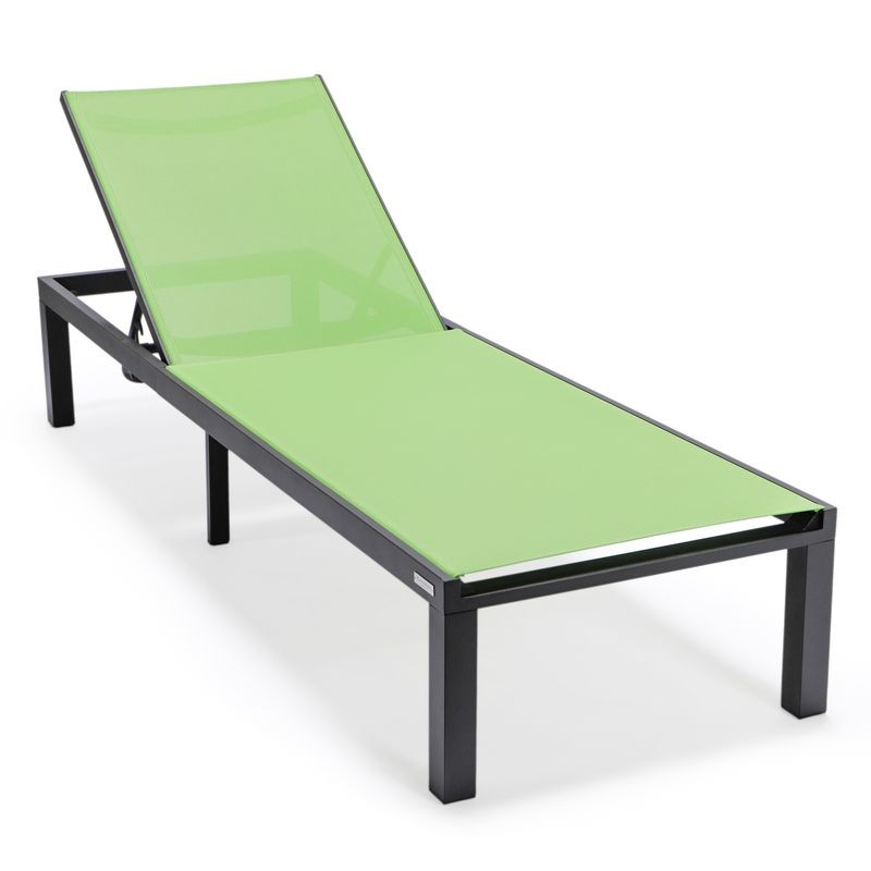 LeisureMod Marlin Patio Chaise Lounge Chair with Black Aluminum Frame Green