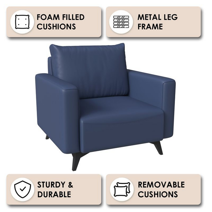 LeisureMod Inno Collection Single Seater Sofa in Dark Blue Description.