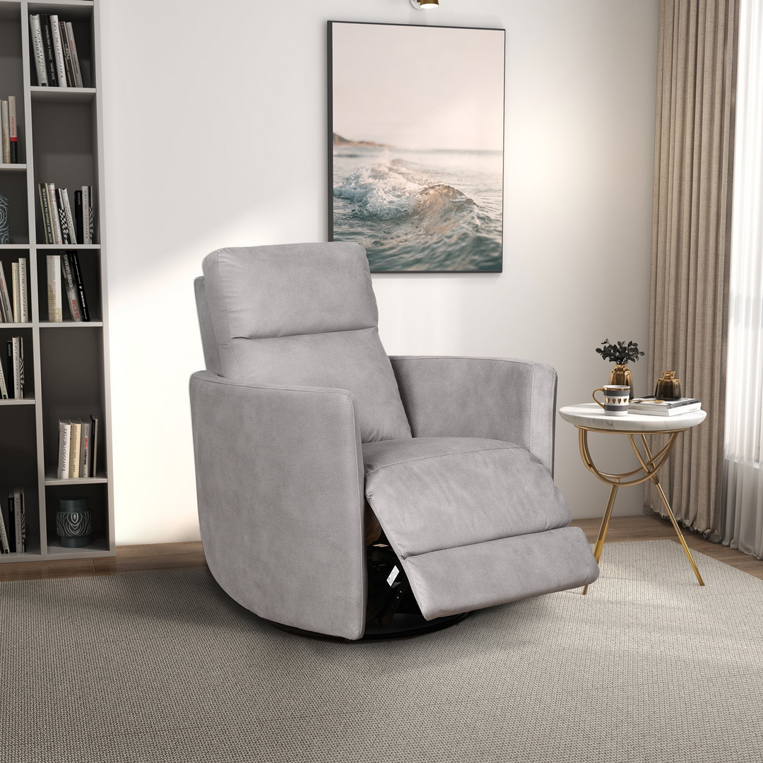 Lawson Swivel Glider Suede Recliner Chair Latte Photo.