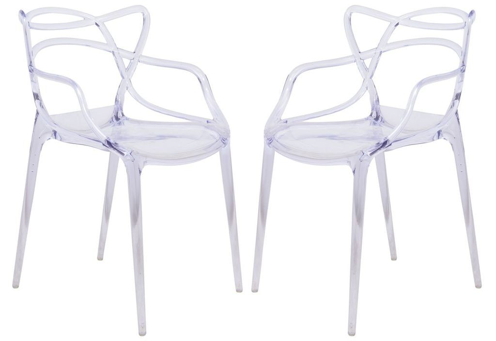 LeisureMod Milan Modern Wire Design Chair, Set of 2 Clear