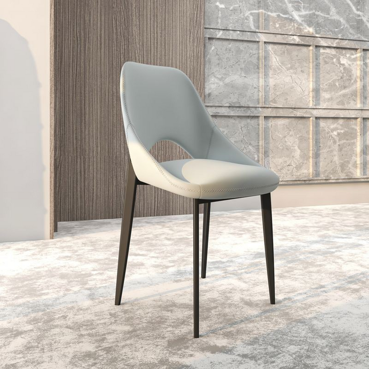 LeisureMod Amalfi Collection Modern Fabric Dining Chair in Coconut White with Background.