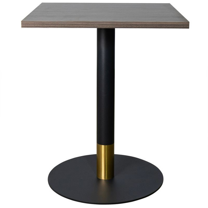 LeisureMod Vail Collection Dining Table Black/Gold Base With 24" Square Dark Brown MDF Top