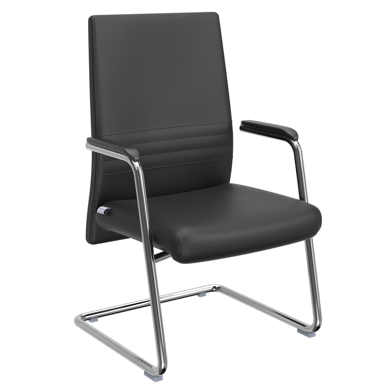 LeisureMod Aleen Series Guest Office Chair in Black Leather