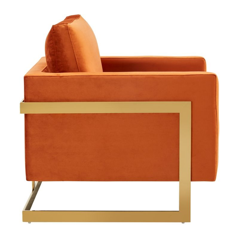 Lincoln Velvet Accent Armchair with Gold Frame Orange Marmalade Side