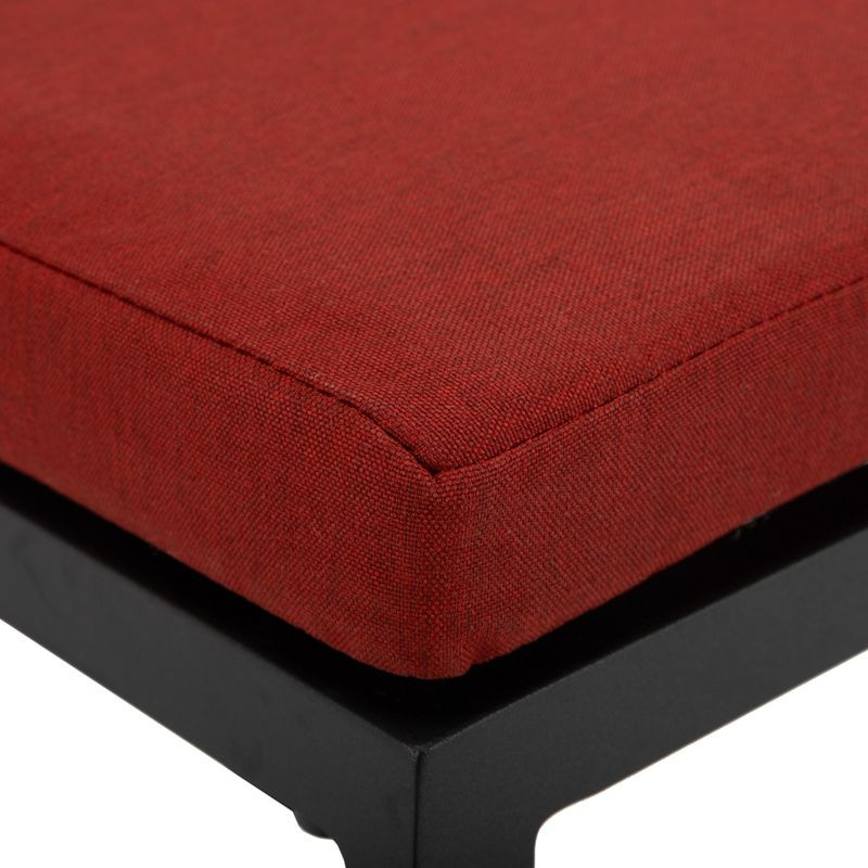 LeisureMod Chelsea Collection Modern Aluminum Outdoor Bar Chair in Black with Cherry Cushions Cushion View.
